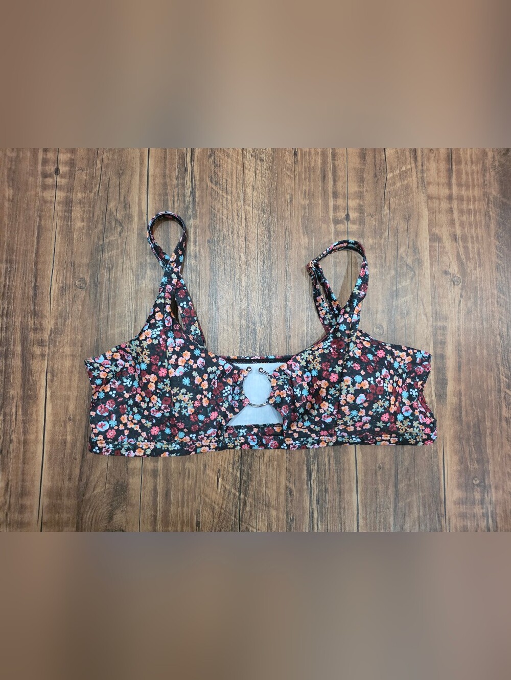 Floral Printed Ring Detail Bikini Top